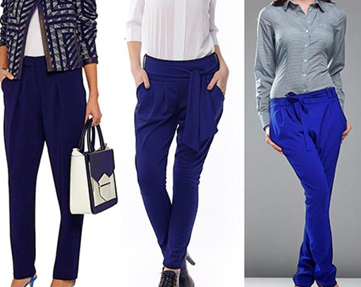 Синие укороченные брюки женские с чем носить