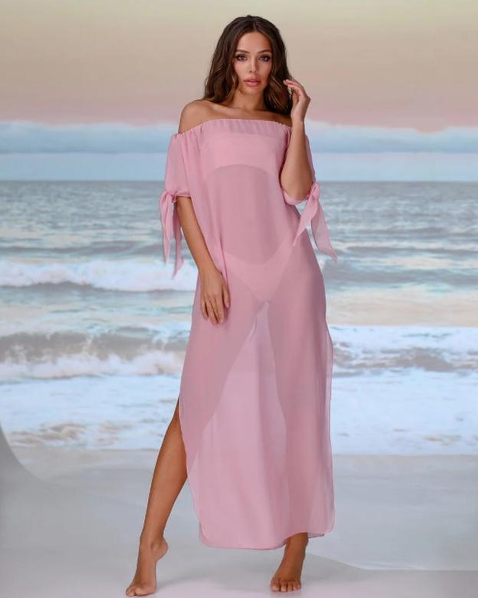 пляжное платье из розового шифона